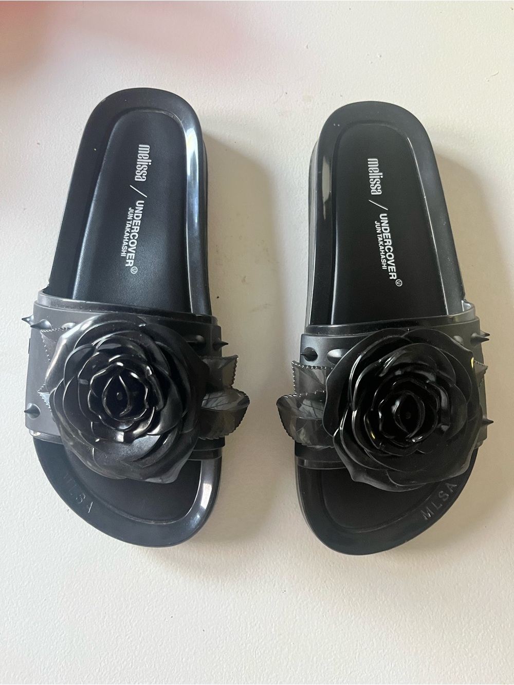 Melissa X undercover / jun takahashi black flower and spike slides. Size 9.